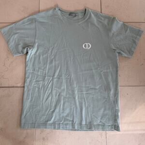 Dior Men Sage Green CD Logo T Shirt Short Sleeve Cotton Made in Italy XL